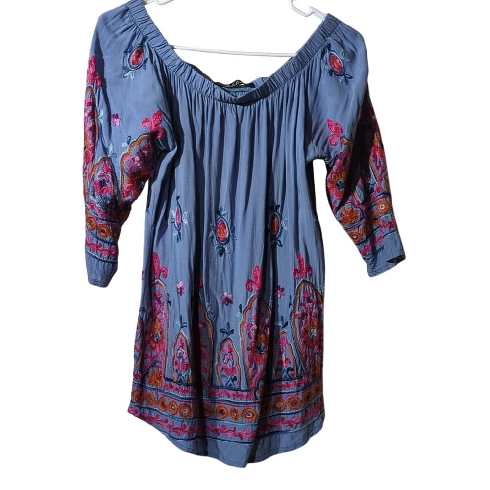 Adeline All Over Embroidered Off the Shoulder Boho Peasant Blouse Women's Size S